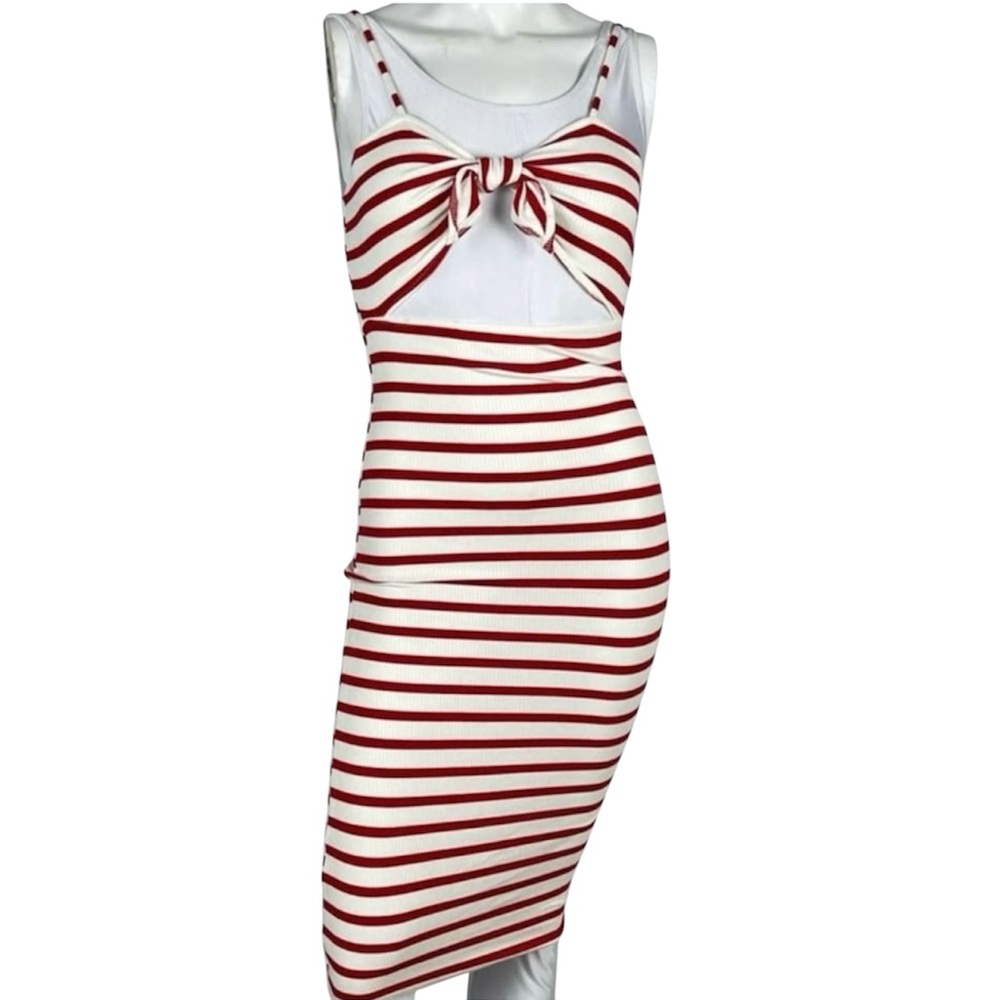 Forever 21 Red and White Bodycon Midi Dress